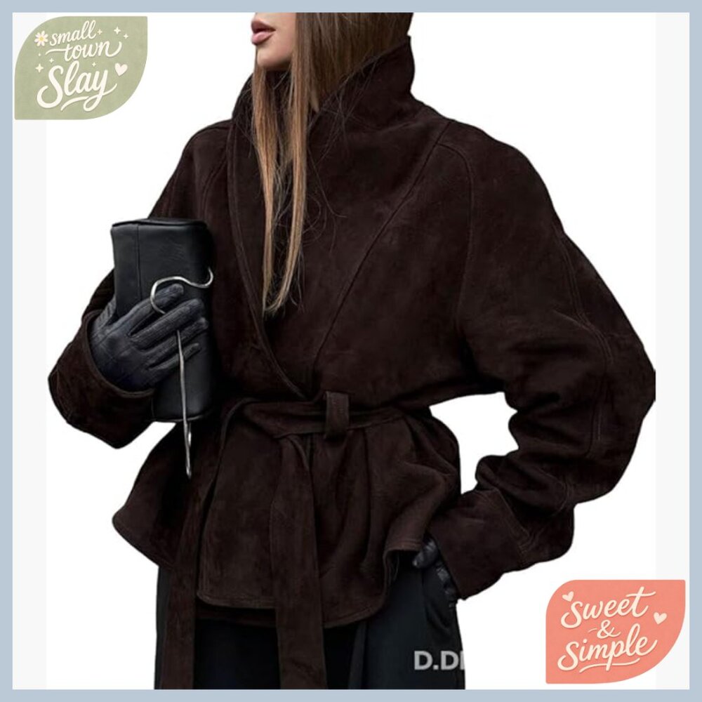 Faux Leather Motorcycle Jacket Long Sleeve Lace Up Retro Bomber Coat